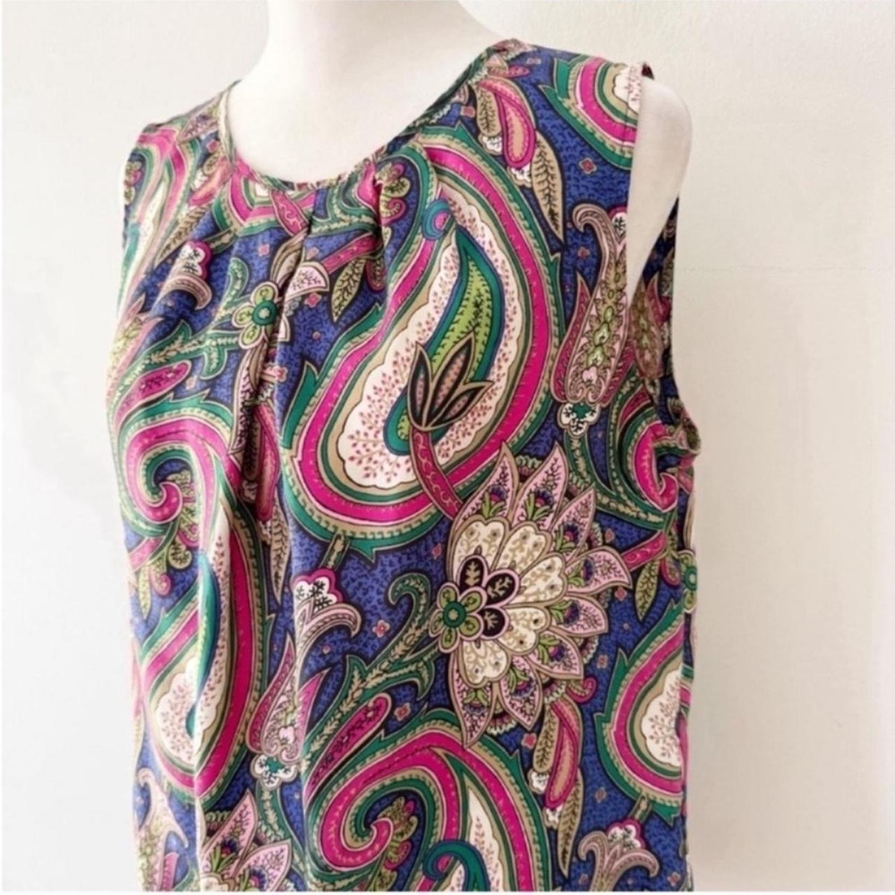 Talbots Paisley Top Women 8 Pink Blue 100% Silk Sleeveless Career Old Money - Picture 2 of 7